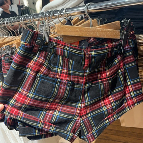 BM感美式复古格子低腰短裤女