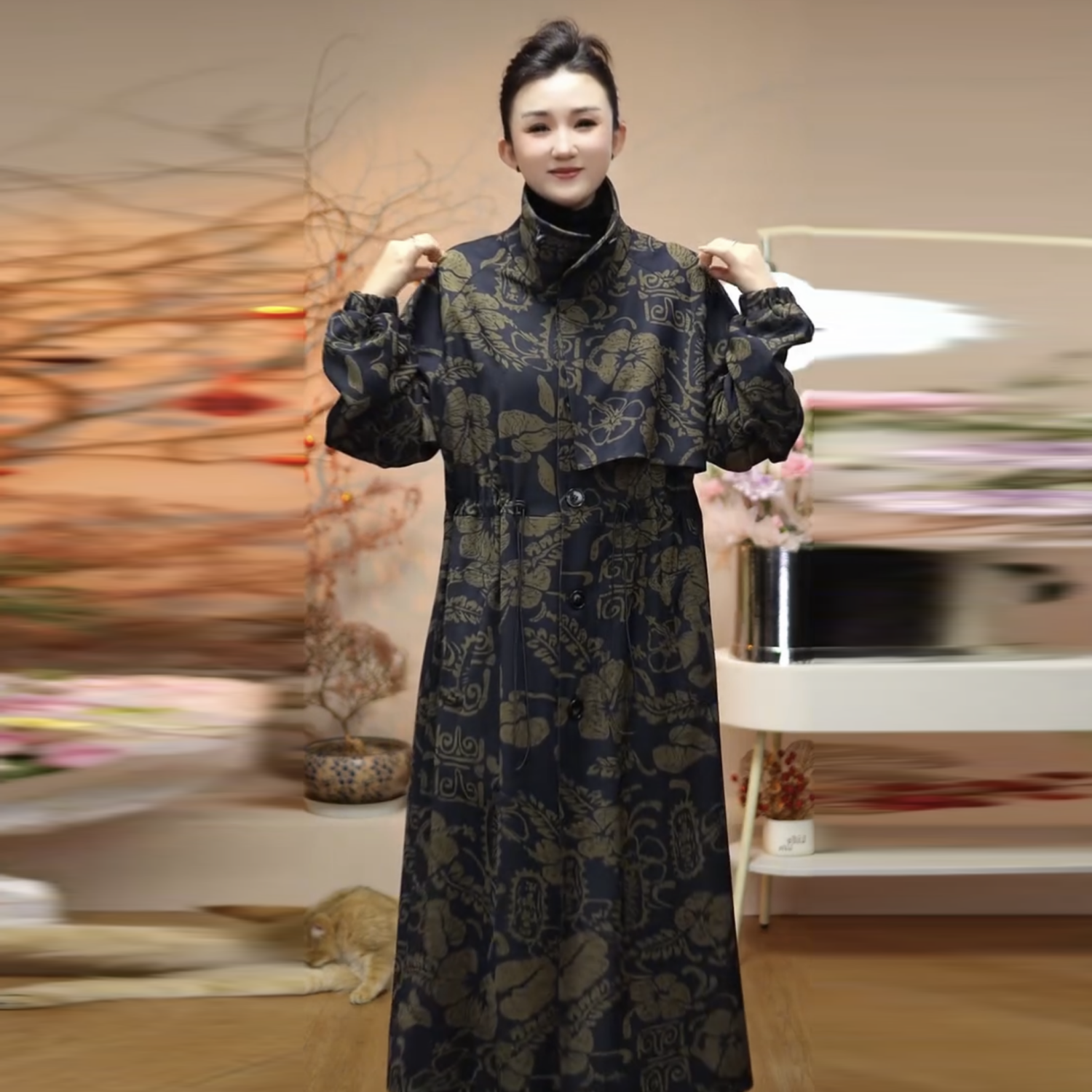 春秋新款高端中年妈妈装洋气冰花绒大衣外套长款时尚气质大码风衣