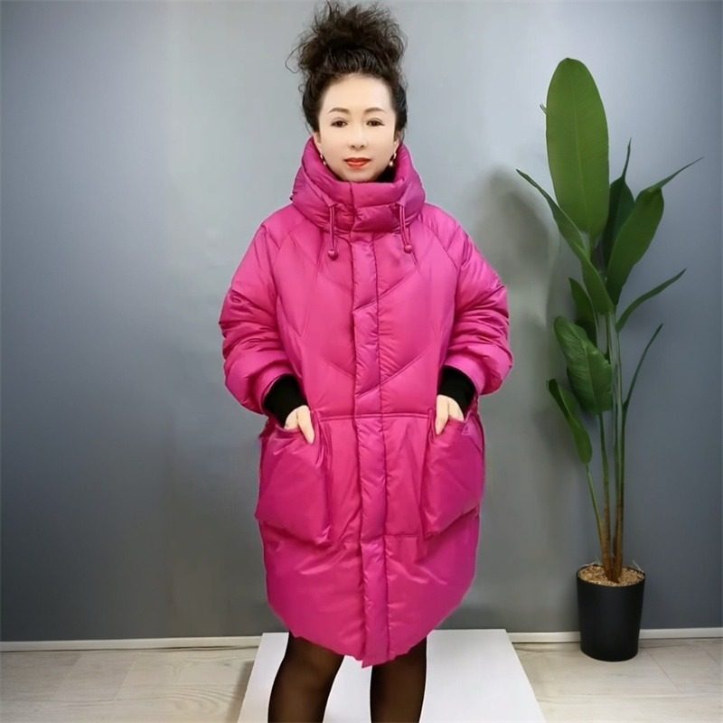 大码妈妈女装外套加厚中长款棉服连帽棉袄中老年200斤面包服棉衣