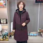 棉服 压格夹棉外套中老年妈妈装 秋冬新款 加厚保暖连帽大衣女中长款