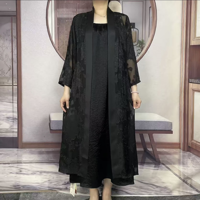 高端气质夏季新款国风提花长款外套气质妈妈薄款防晒大码外披风衣