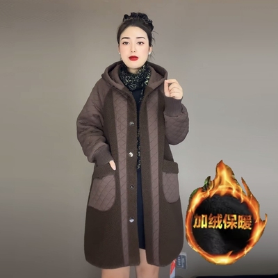 妈妈冬装加厚保暖双面穿羊毛呢外套女中长款羊羔毛羊剪绒大衣棉服