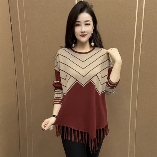 时尚洋气针织大版衫秋冬宽松显瘦大码小个子妈妈装中长打底裙毛衣