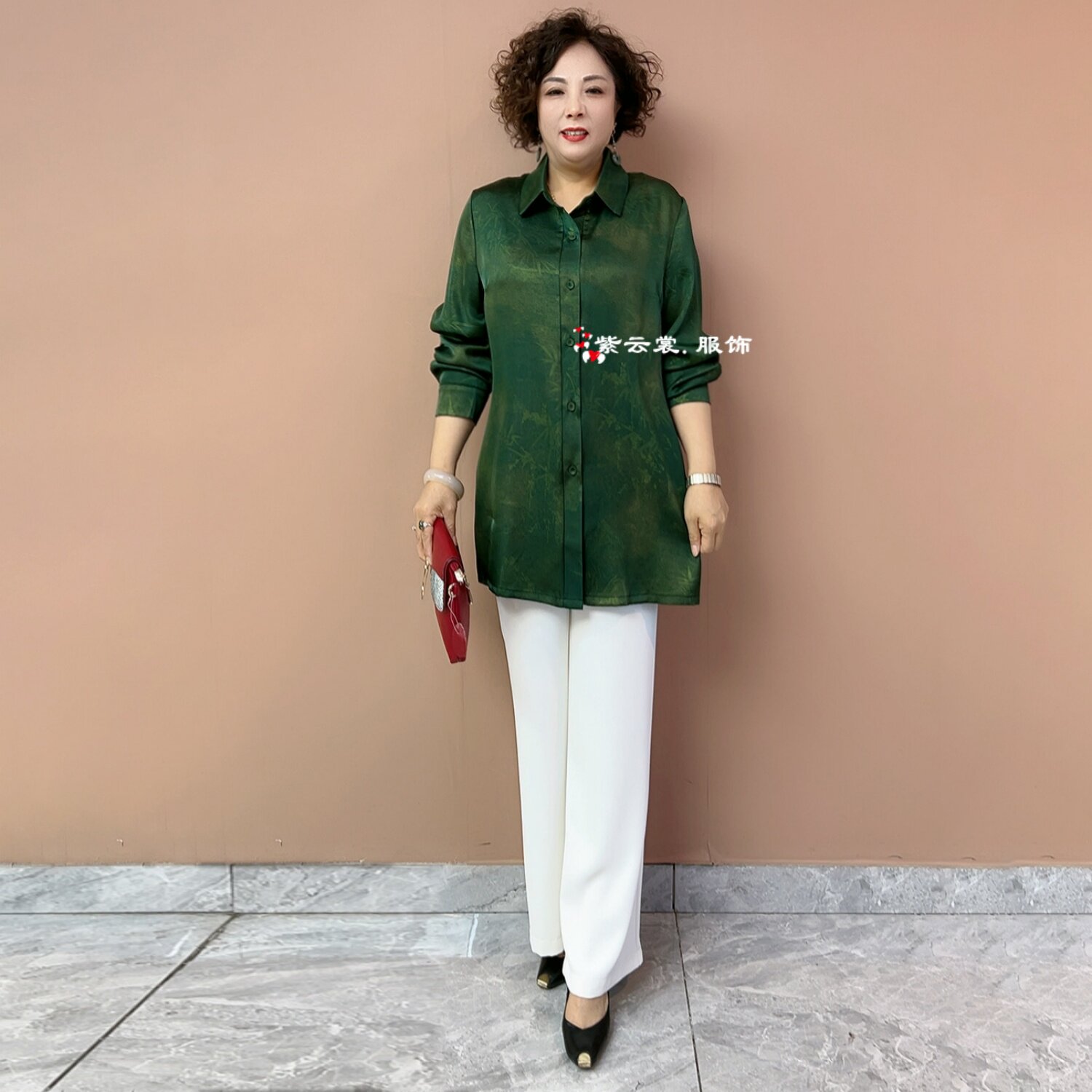 中式国风妈妈春夏长袖醋酸丝缎衬衫宽松遮肉中老年中长款防晒衬衣