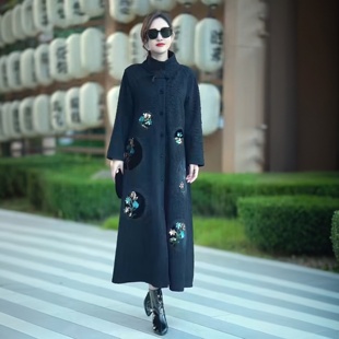 贵夫人风衣冬季 加绒加厚保暖气质过膝大衣外套女 高品质刺绣花长款