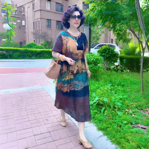 国风复古夏季气质显瘦大码真丝连衣裙高端气质大牌范妈妈遮肉长裙