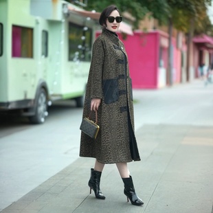 专柜同款高档羊绒提花风衣秋冬宽松气质立领妈妈长款时尚大衣外套