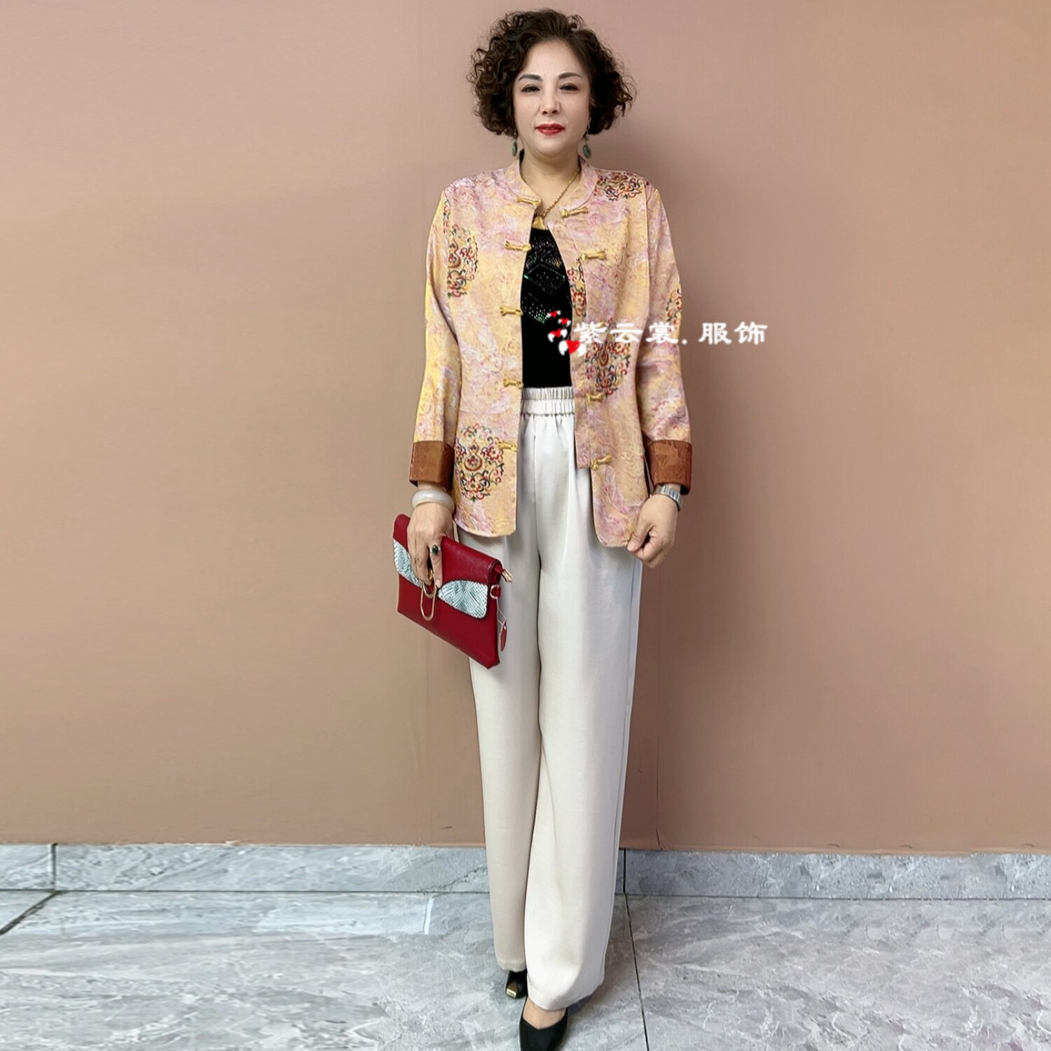 高端春夏中年妈妈时尚宽松减龄中式开衫短款云锦丝缎开衫外套上衣