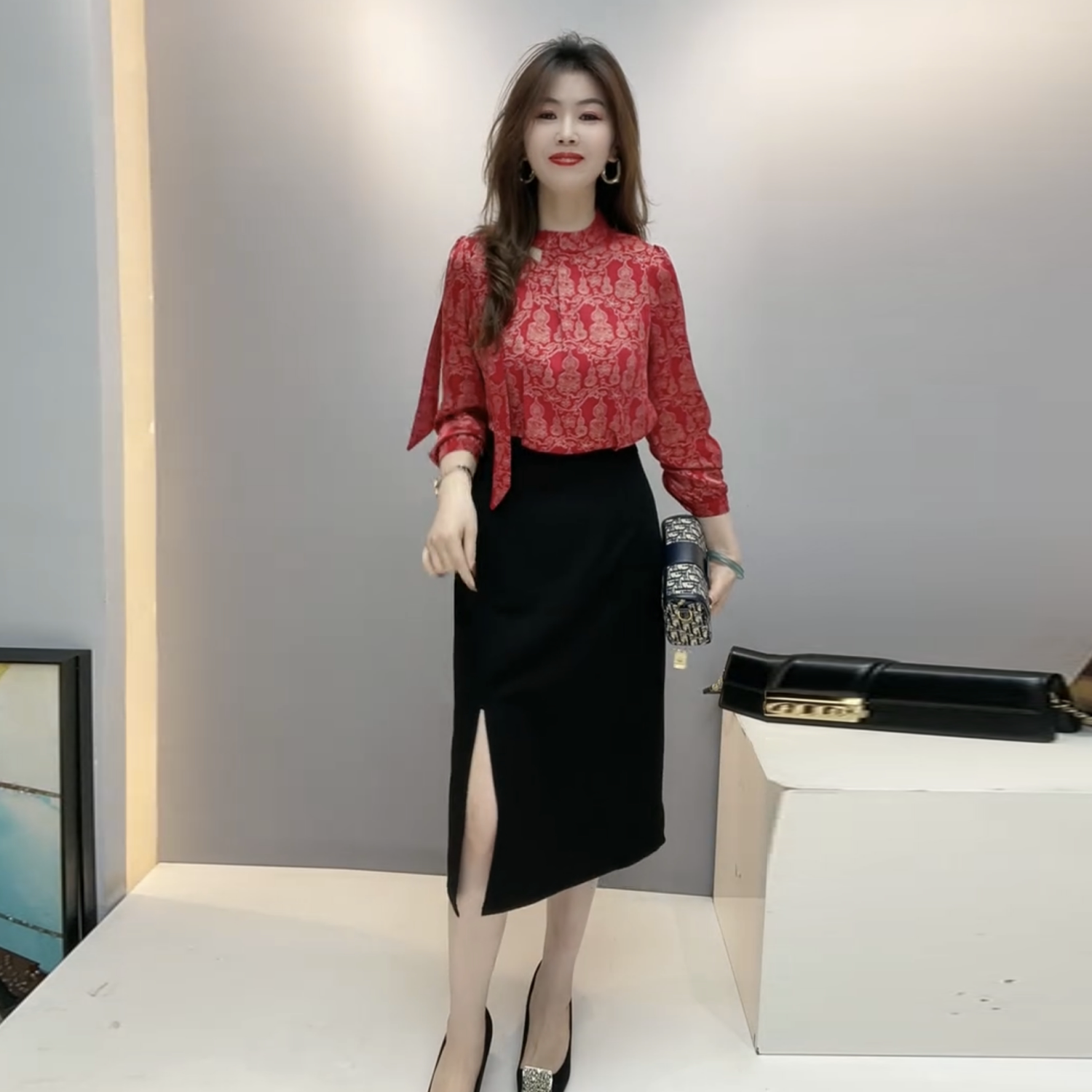 春装气质假两件大码连衣裙时尚洋气减龄妈妈收腰显瘦高贵优雅长裙