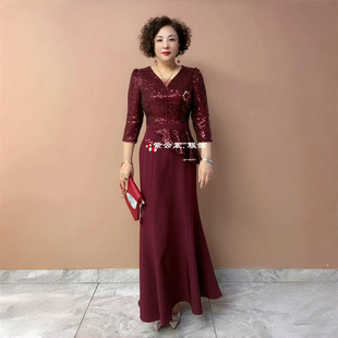 高端气质喜婆婆礼服年轻款妈妈高贵旗袍连衣裙洋气鱼尾晚礼服长裙