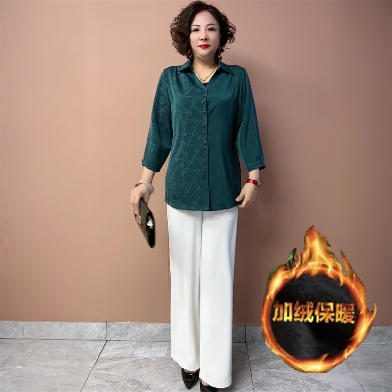 妈妈夏季真丝衬衫高端提花大码宽松中老年50-60岁桑蚕丝开衫上衣