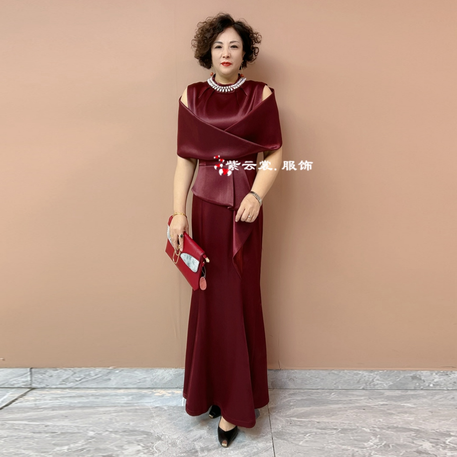 高贵气质喜妈妈旗袍喜婆婆婚礼礼服丈母娘婚宴装鱼尾晚礼服连衣裙