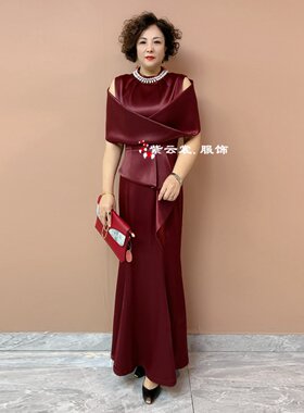 气质喜妈妈旗袍喜婆婆婚礼礼服丈母娘婚宴装鱼尾晚礼服连衣裙
