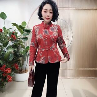 外套时尚 高贵中年妈妈开衫 冬季 加绒保暖立领唐装 洋气上衣打底小衫