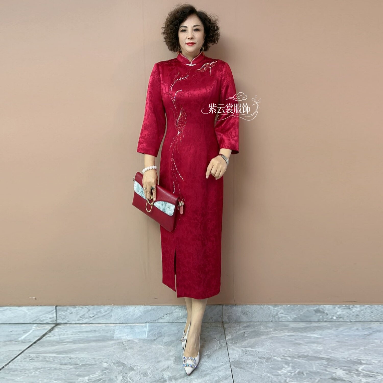 喜婆婆高定礼服旗袍时尚气质立领时尚年轻妈妈装高级感婚庆连衣裙