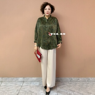 遮肉显瘦200斤衬衫 宽松洋气大码 真丝开衫 春夏高端气质中年妈妈装