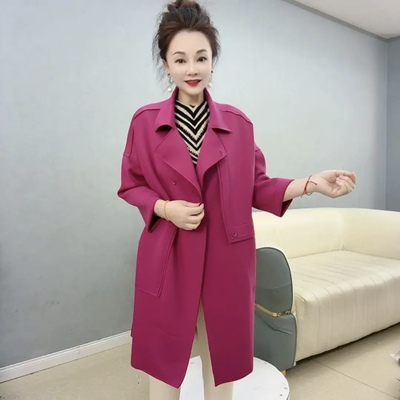 阔太太高端气质时尚中长款空气棉风衣妈妈装休闲宽松大码风衣外套