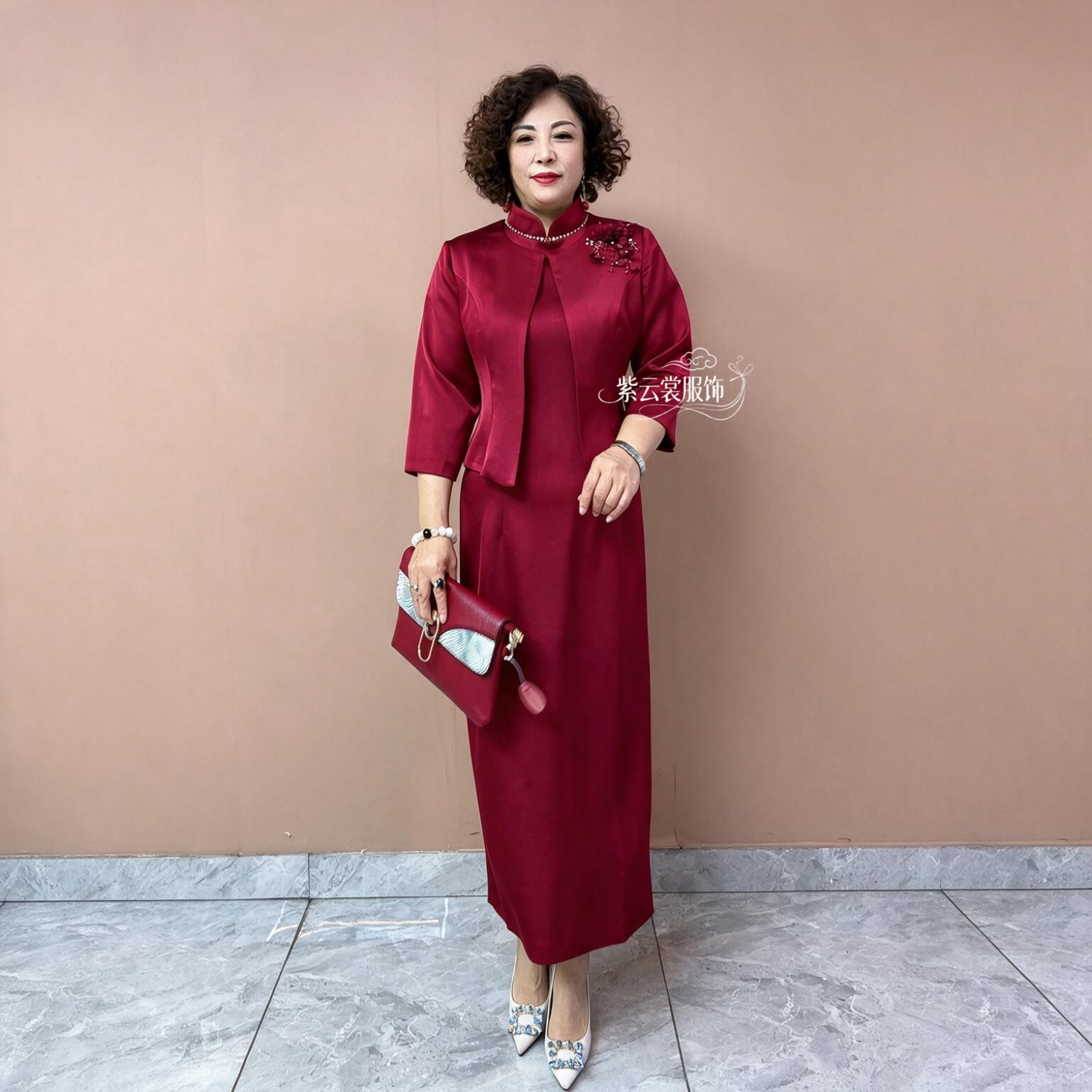 高端喜妈妈婚宴装高端礼服连衣裙外搭两件套敬酒服旗袍小个子可穿