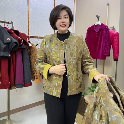 春季重工外套女士气质短款宽松时尚百搭休闲年轻妈妈圆领大码开衫