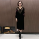气质妈妈秋冬连衣裙丝绒镶钻宽松显瘦遮肉贵夫人减龄大码 中长裙子