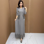 三宅褶皱夏季新款蕾丝包边气质长款百褶连衣裙+短款外套两件套装