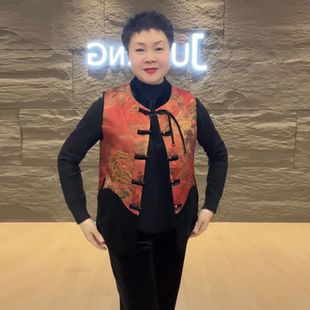 秋冬中年妈妈中式国风洋气丝绒加厚夹棉马夹时尚宽松马甲坎肩唐装