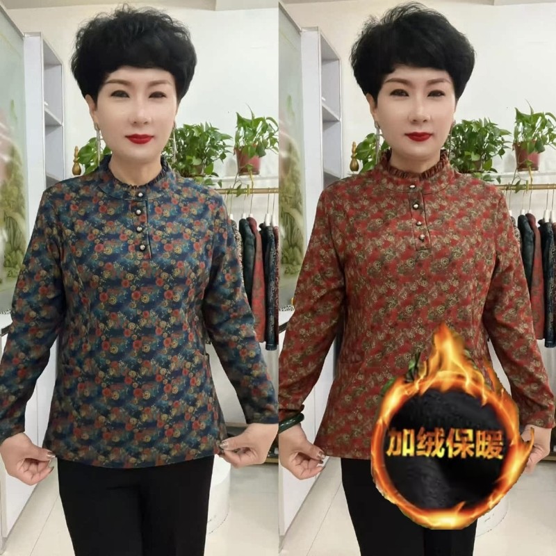 加绒保暖一体绒妈妈装上衣