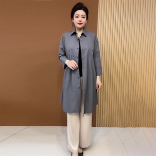 中老年薄款翻领风衣中长款夏季时尚妈妈休闲宽松遮肉大码防晒外套