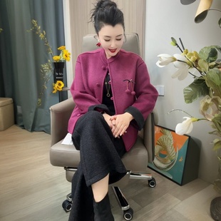 新中式秋冬新款双面羊绒大衣女短款妈妈装设计感小个子毛呢外套女