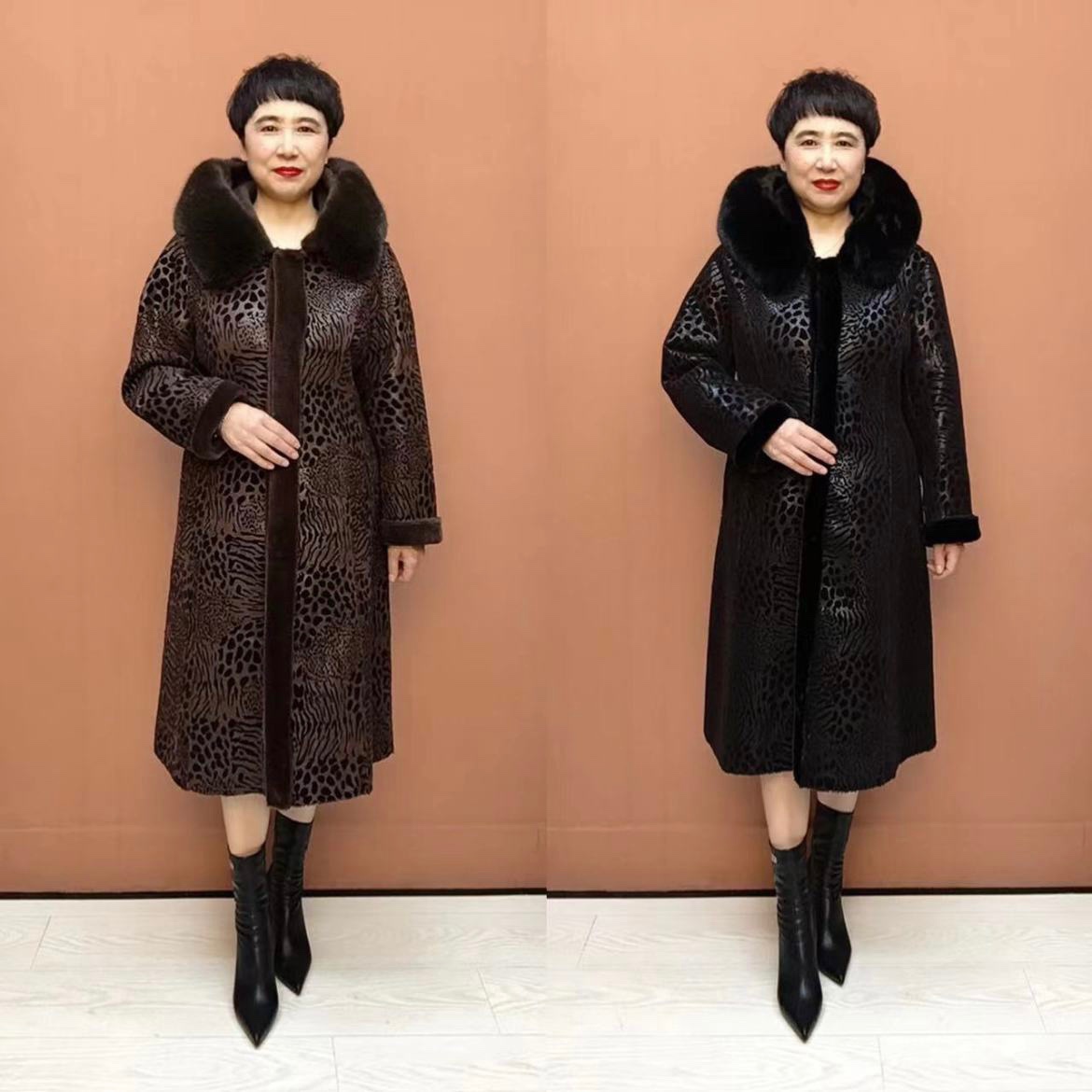 皮毛一体外套大衣大毛领双面穿保暖阔太太冬季长款皮草加厚风衣女