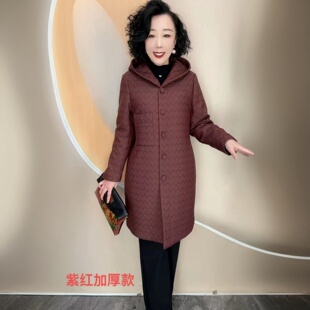 冬季新款长款风衣外套休闲加棉加厚保暖衣中老年大码妈妈女装棉服