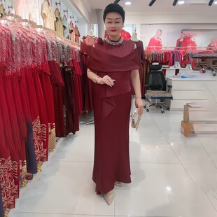 时尚气质喜妈妈旗袍喜婆婆婚礼礼服丈母娘婚宴装鱼尾晚礼服连衣裙