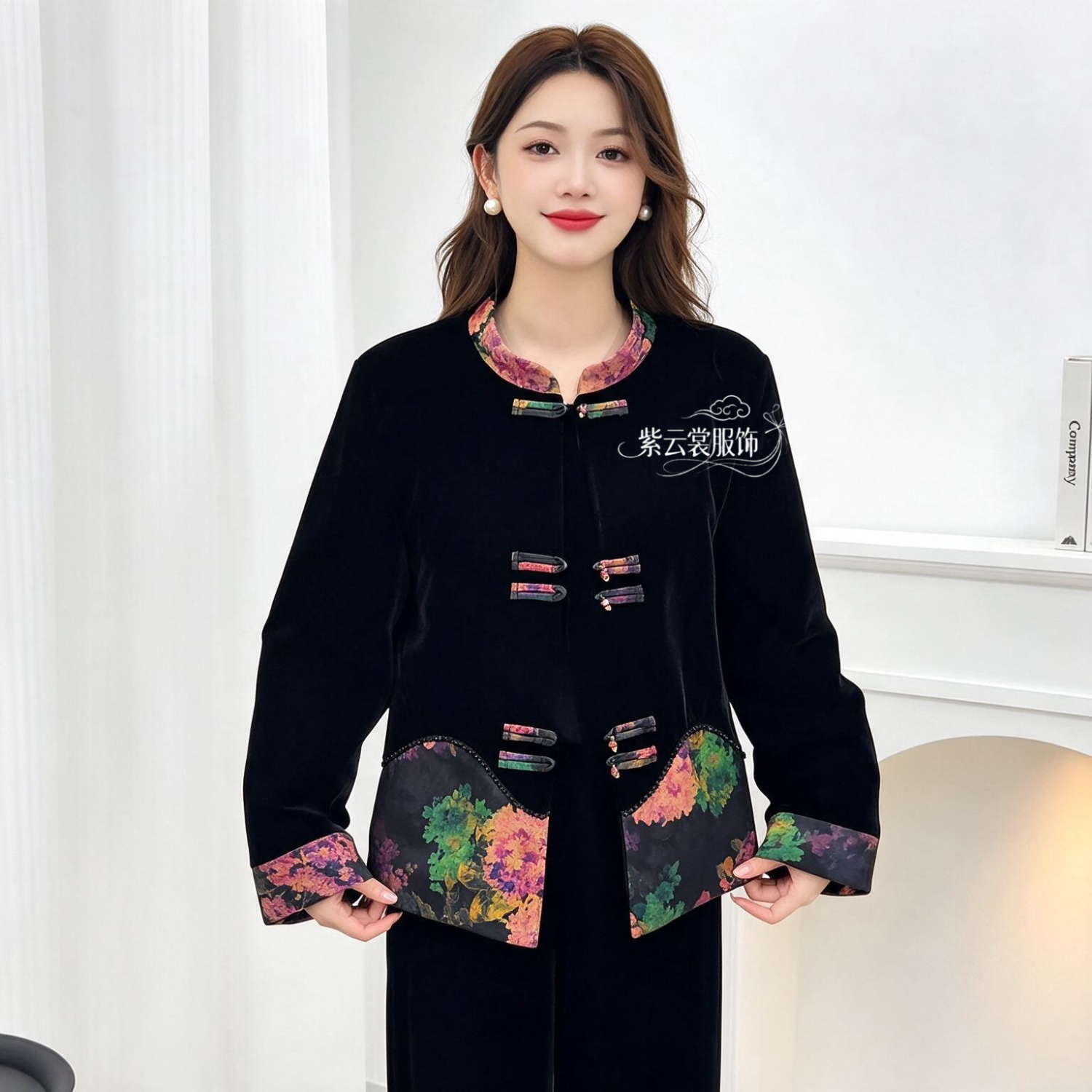 阔太太冬季妈妈丝绒短款拼色棉服中老年加厚保暖奶奶唐装棉衣外套