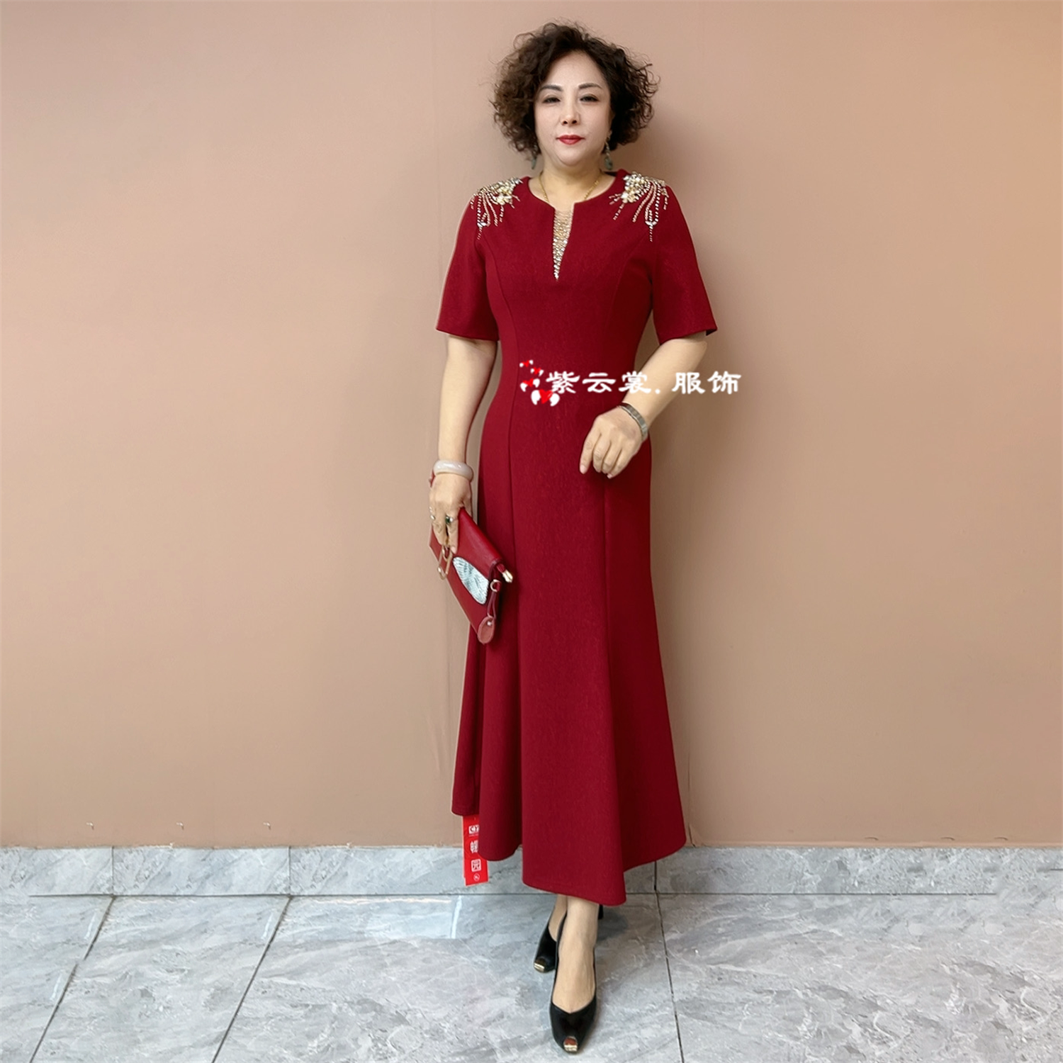 高端喜婆婆婚宴装旗袍年轻结婚妈妈婚礼礼服高定鱼尾晚礼服连衣裙
