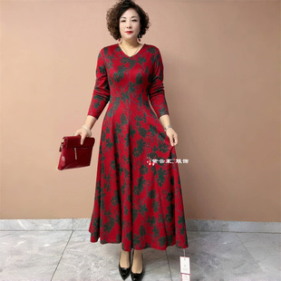 秋冬时尚洋气金貂绒连衣裙中老年妈妈加大码十片高级感长款大摆裙