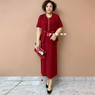 夏季喜婆婆婚礼礼服连衣裙新款洋气年轻妈妈高级感婚宴喜服两件套