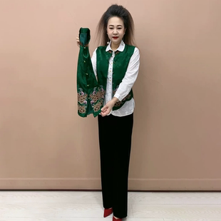 气质减龄妈妈新装中式国风重工绣花马甲外套坎肩时尚宽松大码马夹