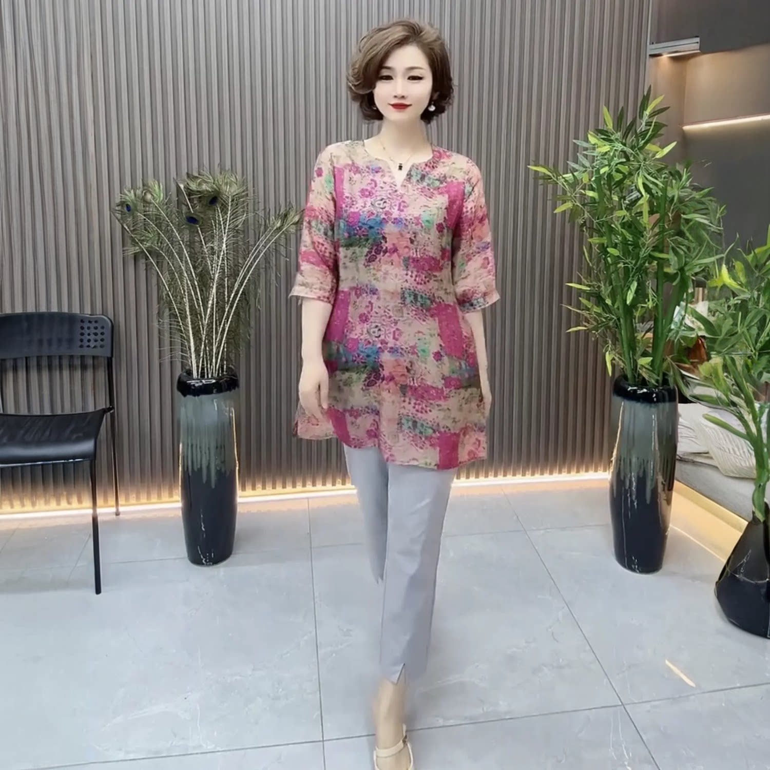 夏季新款短袖洋气妈妈装宽松遮肚子中长款薄款大版T恤衫大码上衣