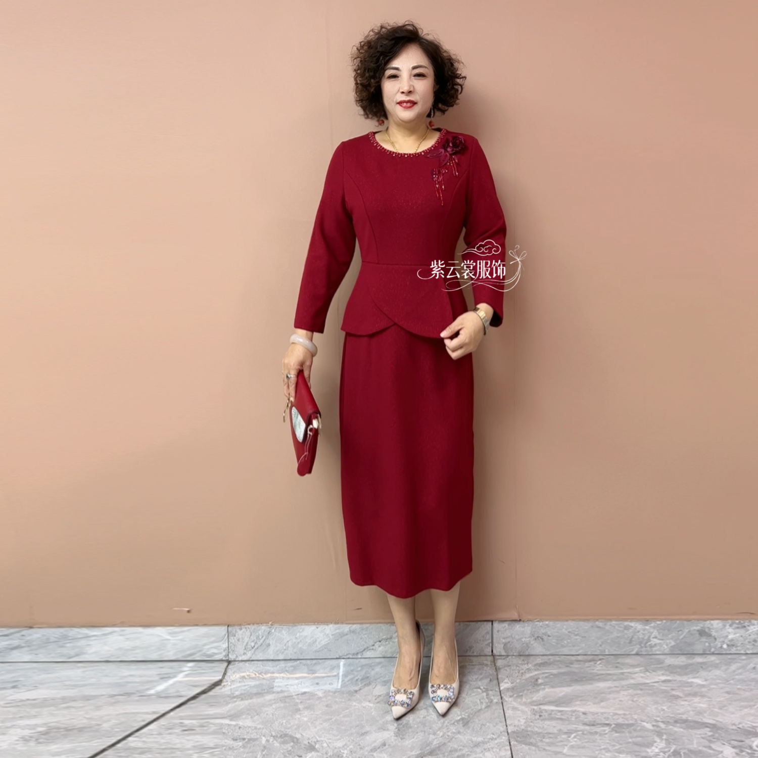 春秋喜婆婆婚宴装旗袍高贵结婚假两件连衣裙气质妈妈婚宴订婚礼服
