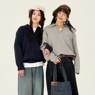 上衣潮 女通勤减龄纯色老钱风高级感线衫 春秋休闲长袖 polo领针织衫