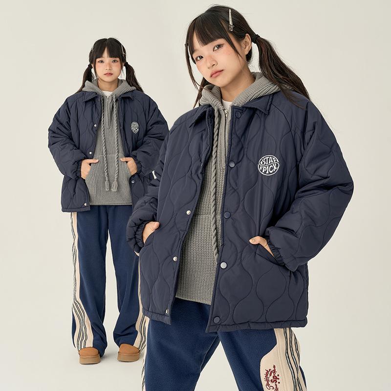 日系复古菱格绗缝内胆棉服外套