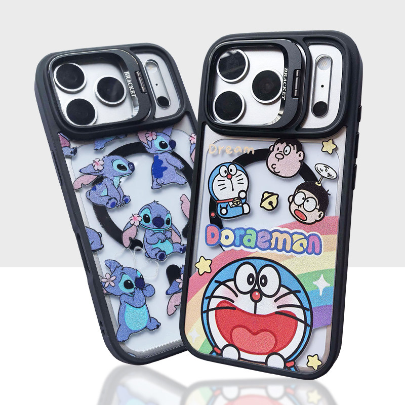 适用iPhone17promax手机壳镜头框支架卡通风磁吸款创意