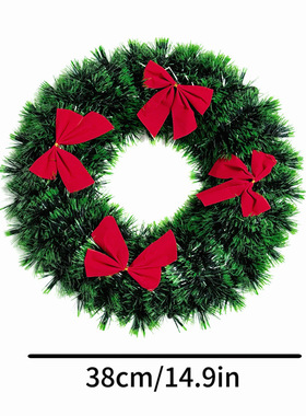 跨境专供圣诞节花环仿真带红色蝴蝶结的花环藤条花圈橱窗装饰15in