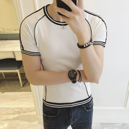 Летняя приятная телу трендовая спортивная футболка, в корейском стиле, популярно в интернете, в обтяжку