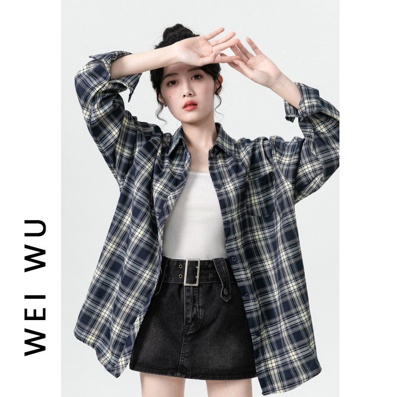 POLO领格子长袖衬衫女2026春秋新款复古休闲薄款防晒衬衣外套上衣