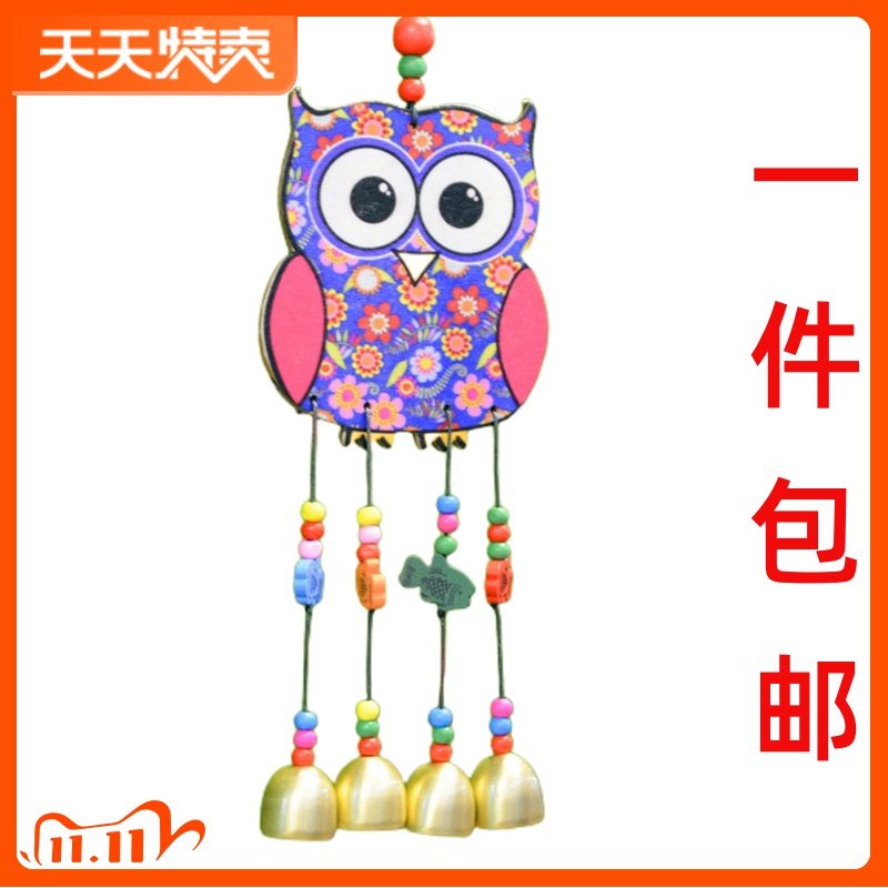 木板风铃新款图案高清抽象猫头鹰酒吧客栈幼儿园挂饰挂件铃铛可定