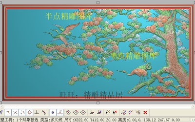 松鹤平几面精雕图灰度浮雕电脑雕刻图迎客松屏风精品花鸟延年松鹤