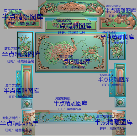 孔雀沙发精雕图财源孔雀宝座精品花鸟沙发浮雕图如意桃子雕刻图