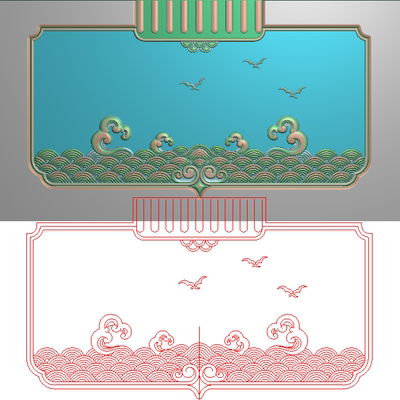 水浪波浪精雕图水花海浪水波纹浪花浮雕图灰度图电脑雕刻新中式