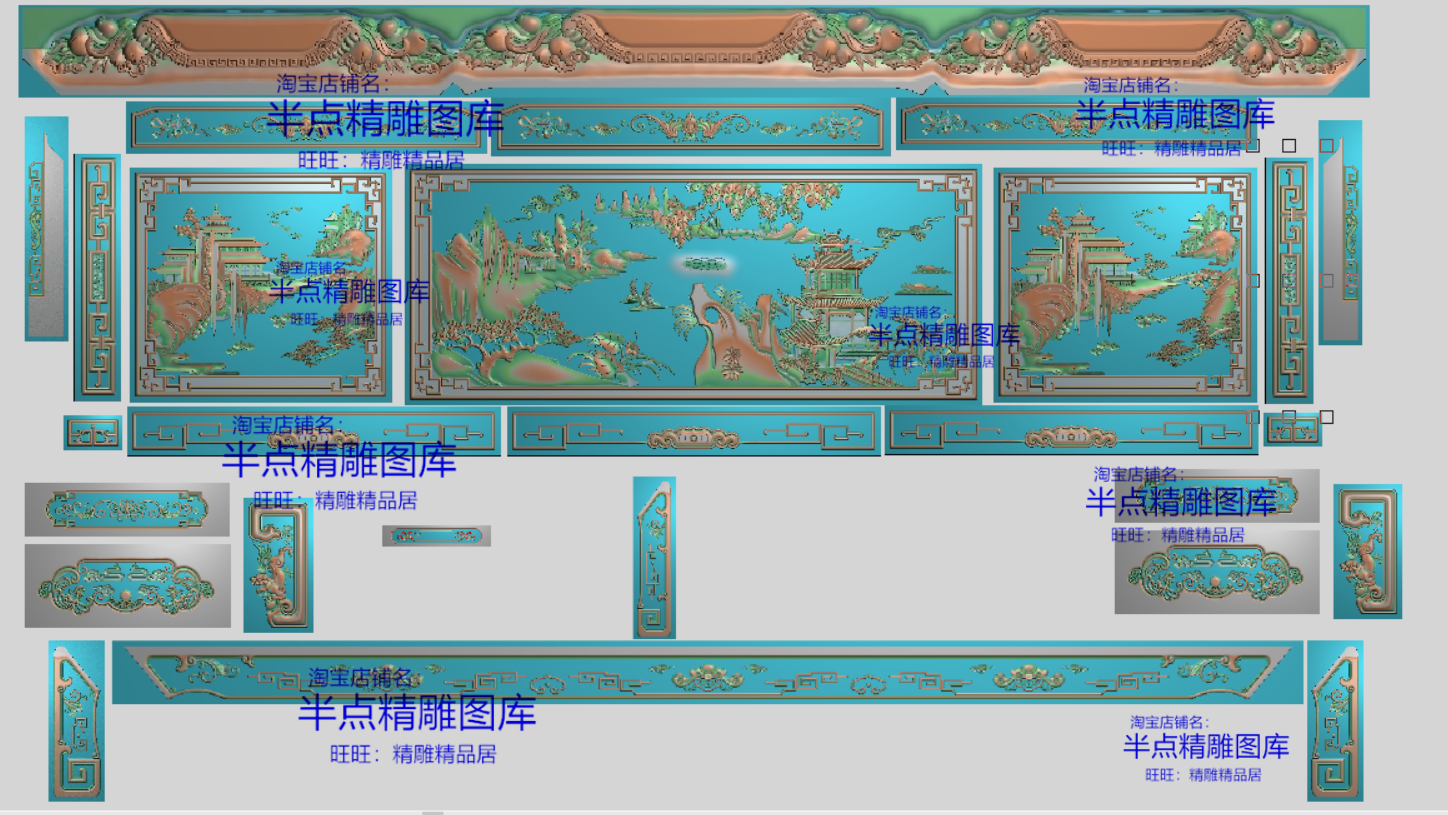 山水宝座精雕图木雕石雕灰度图浮雕图山水沙发桃子万字沙发风景图
